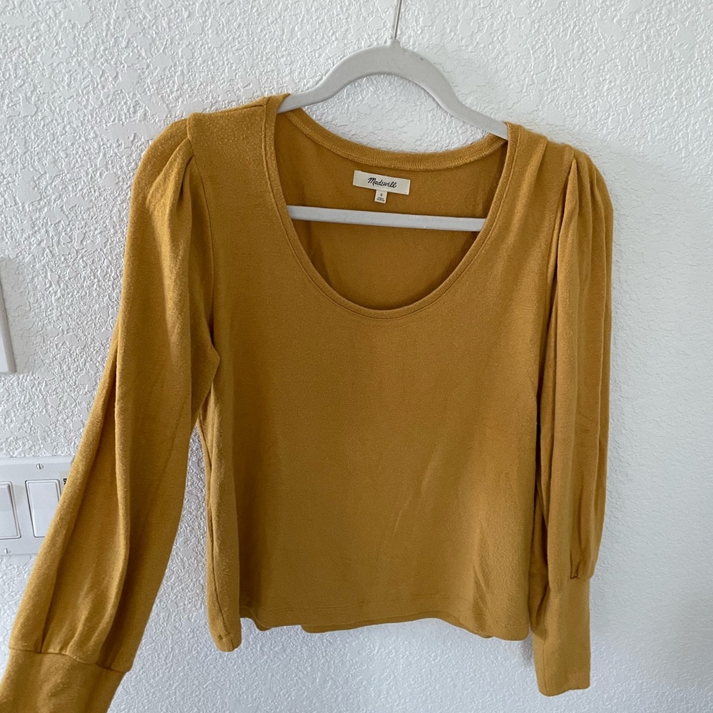 Madewell mustard blouse shoulder sweater